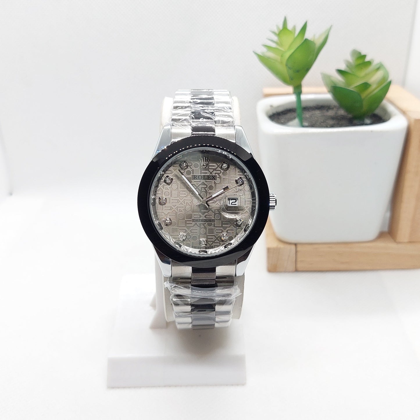 Rolex Date-Just Two Tone Silver and Black Chain