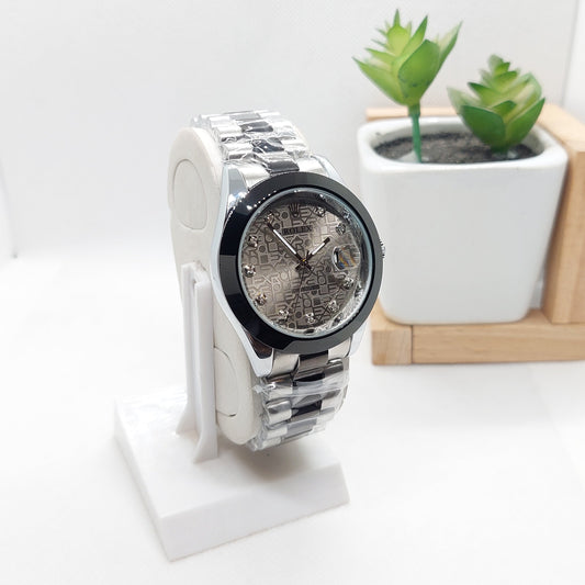 Rolex Date-Just Two Tone Silver and Black Chain