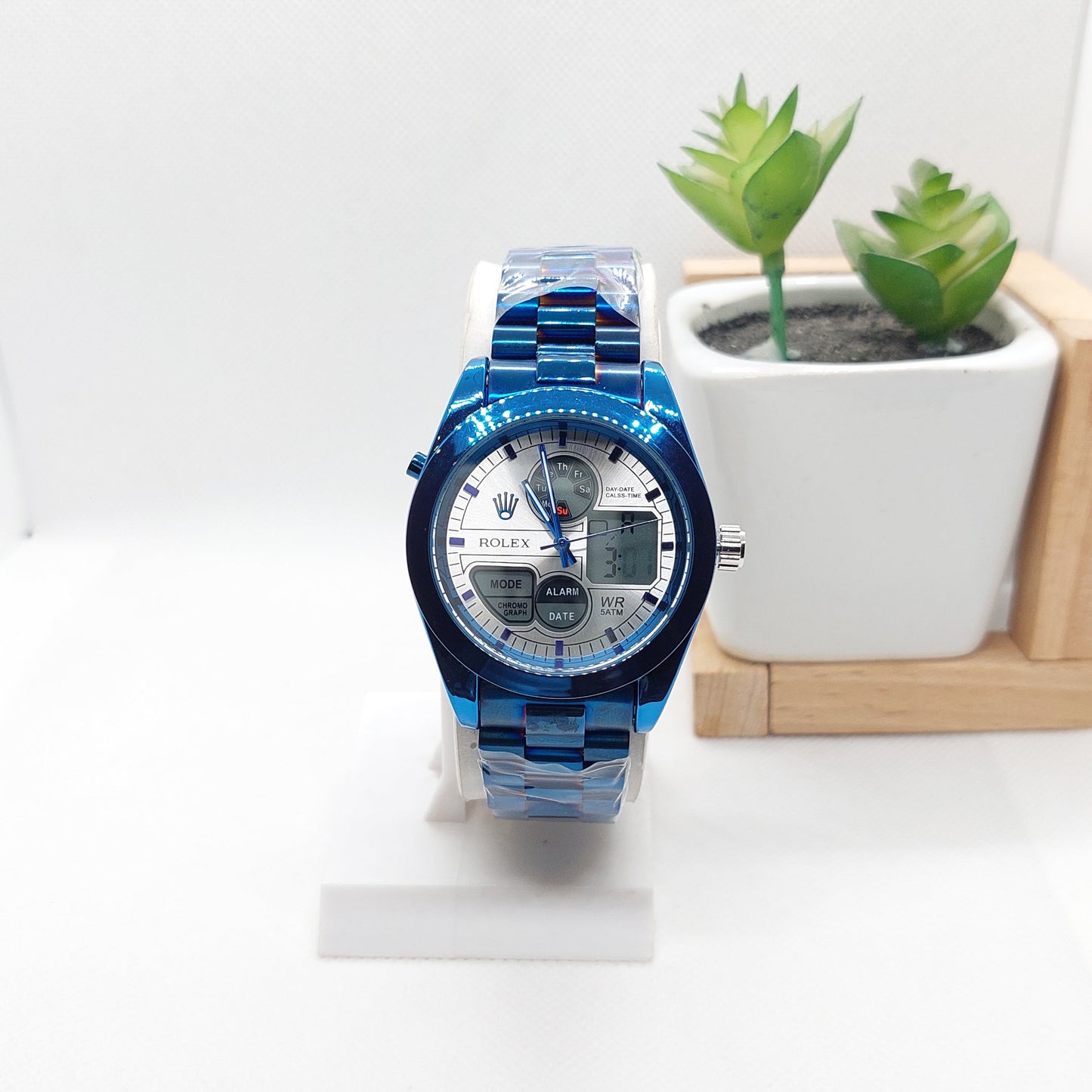 Rolex Dual Dial- Blue Chain with Silver Dial
