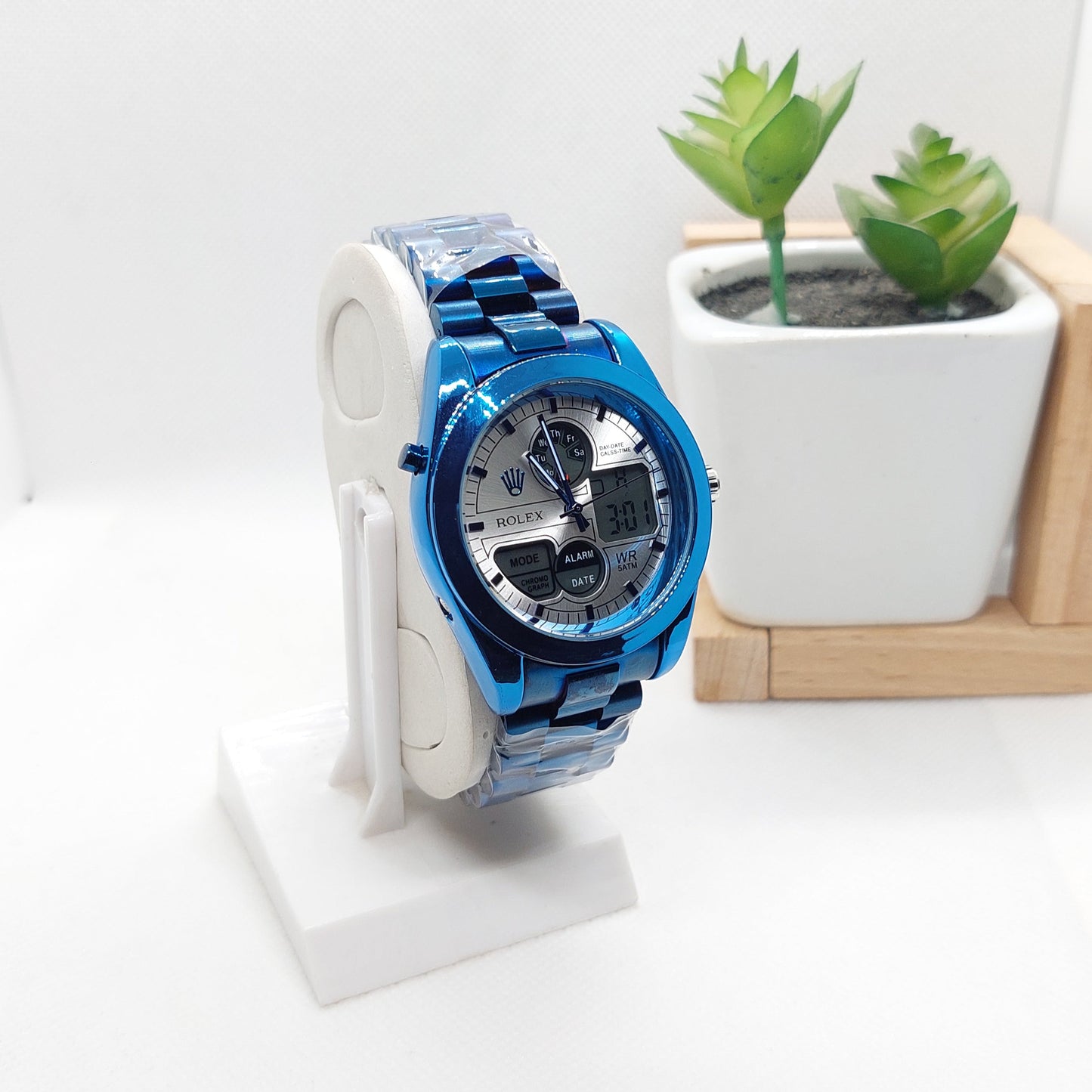 Rolex Dual Dial- Blue Chain with Silver Dial