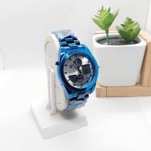Rolex Dual Dial- Blue Chain with Silver Dial