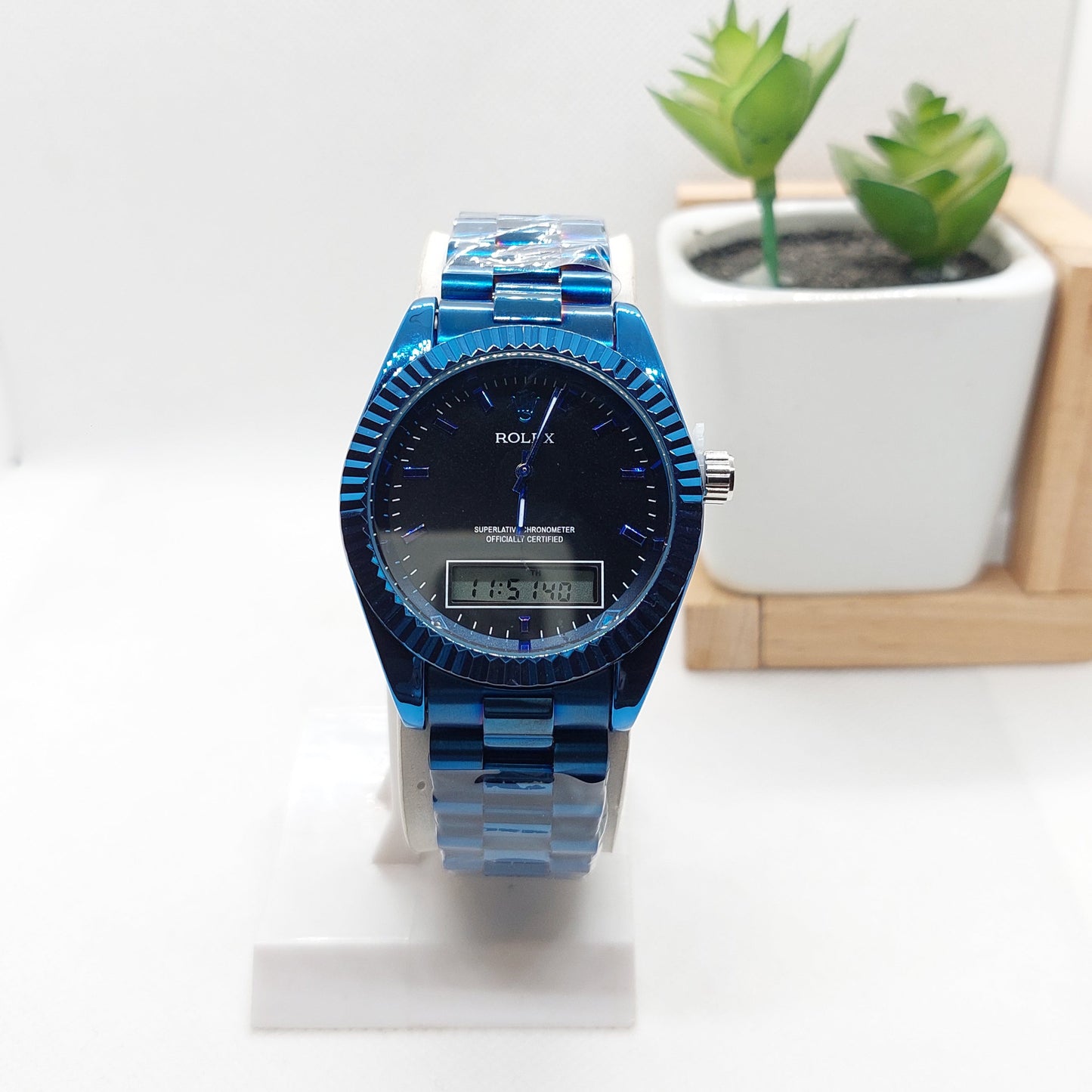 Rolex Dual Dial- Blue Chain with Black Dial