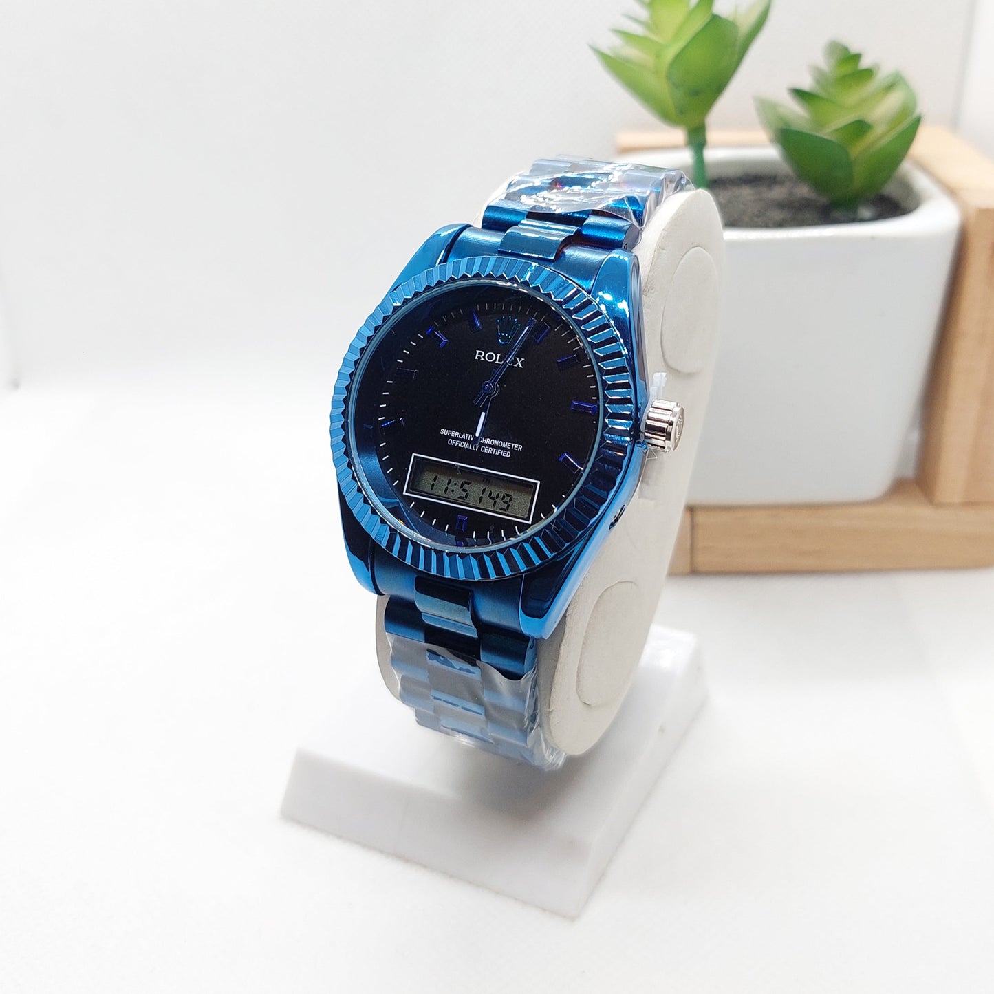 Rolex Dual Dial- Blue Chain with Black Dial