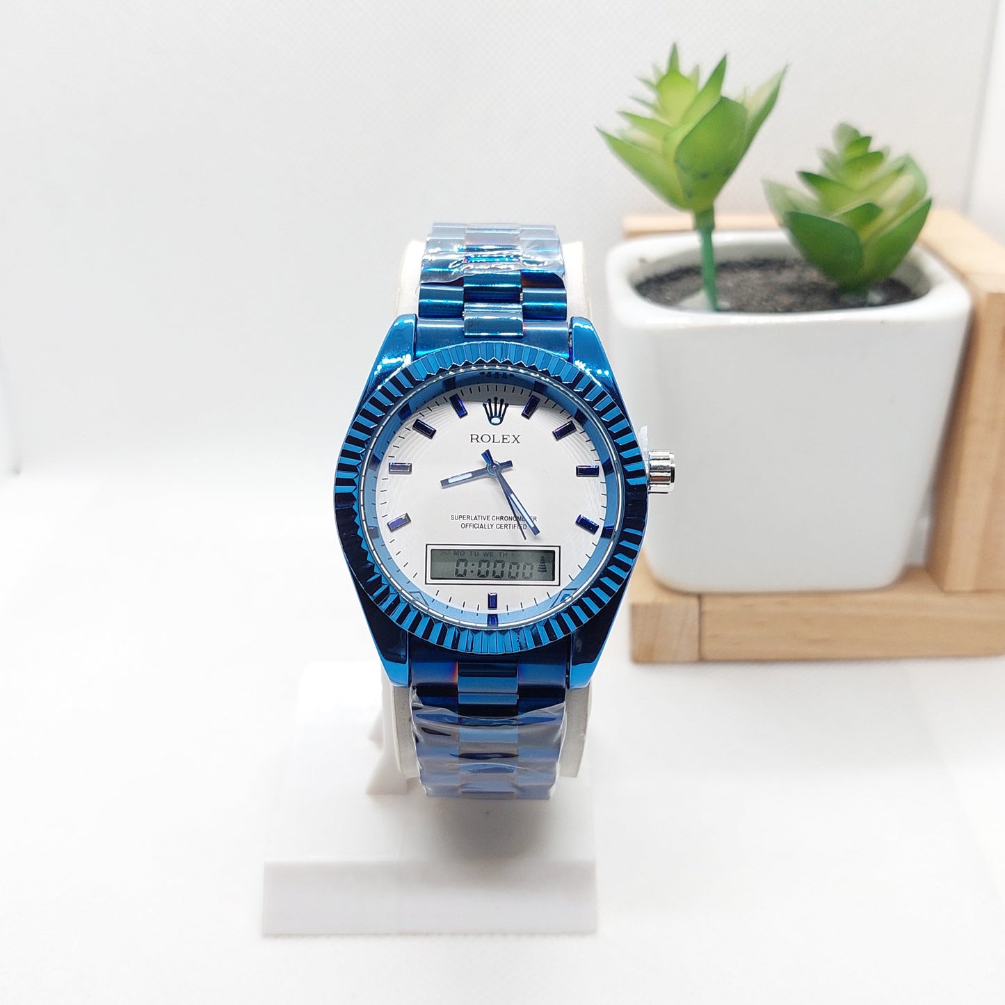 Rolex Dual Dial- Blue Chain with Silver Dial 2