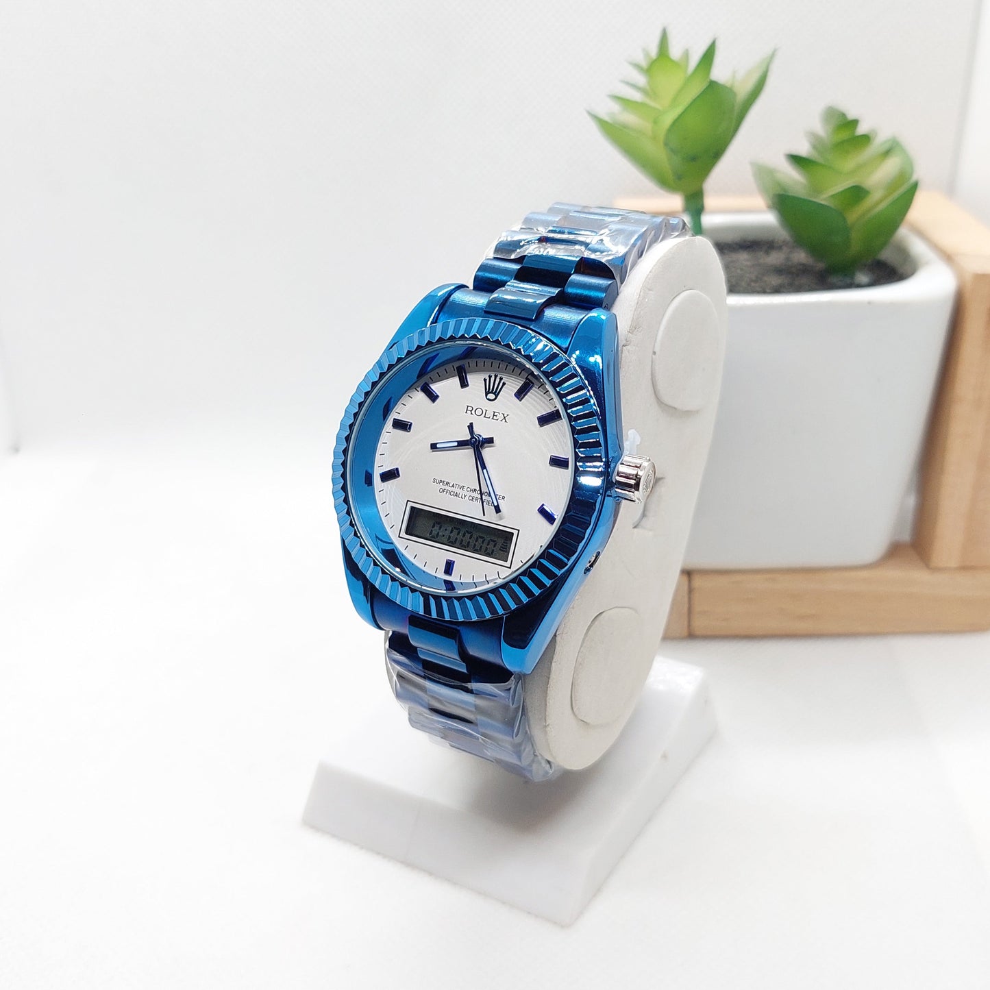 Rolex Dual Dial- Blue Chain with Silver Dial 2