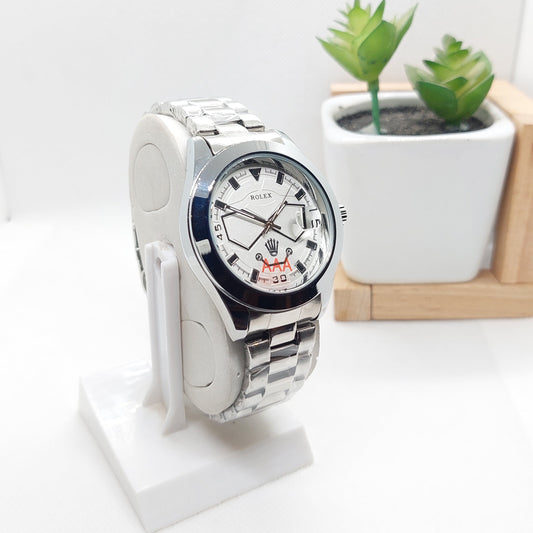 Rolex-Date-White Dial With Silver Chain