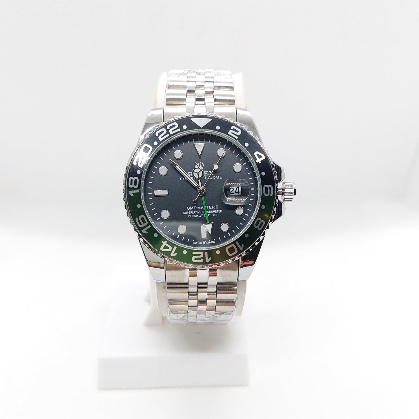 RLX GMT Master II -Green & Black Bezel with Silver Chain