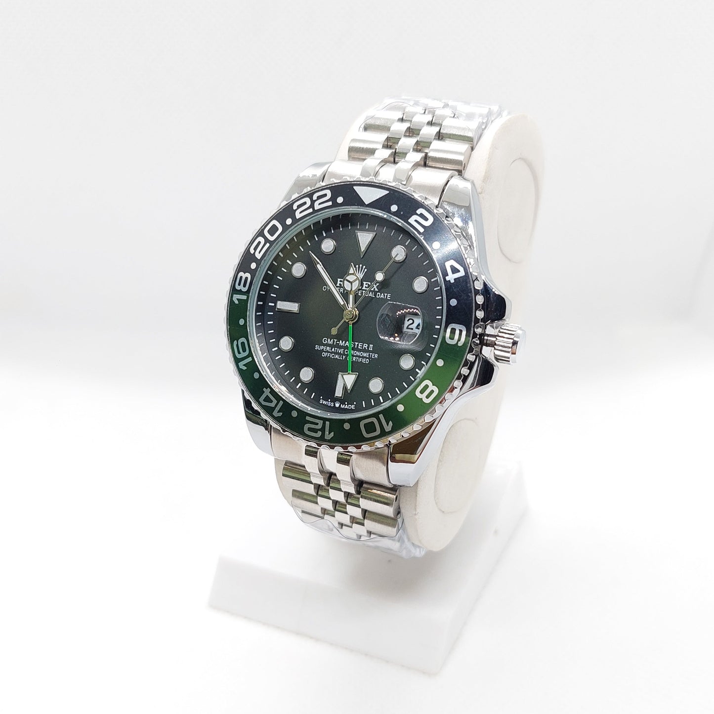 RLX GMT Master II -Green & Black Bezel with Silver Chain