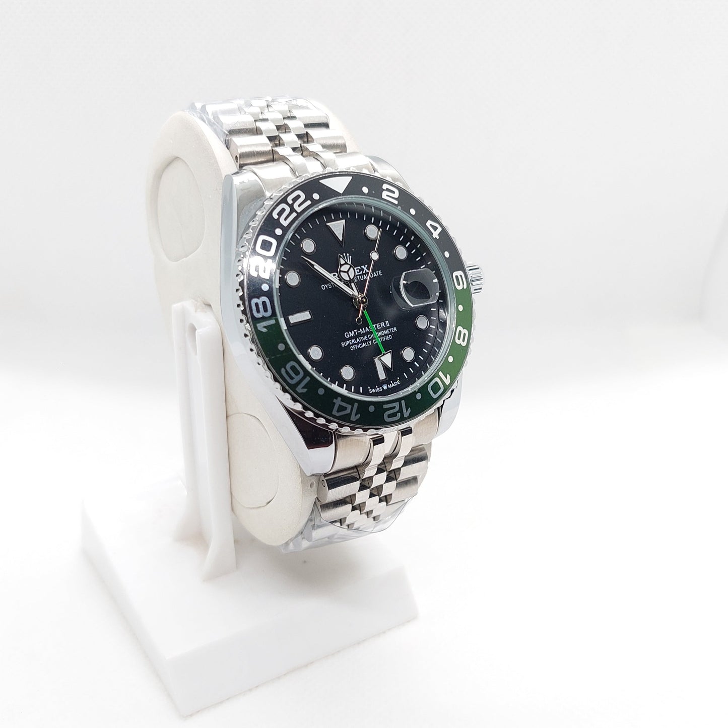 RLX GMT Master II -Green & Black Bezel with Silver Chain