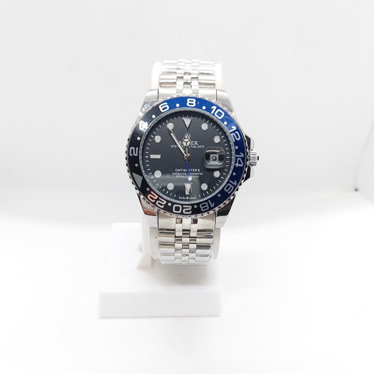 RLX GMT Master II -Blue & Black Bezel with Silver Chain