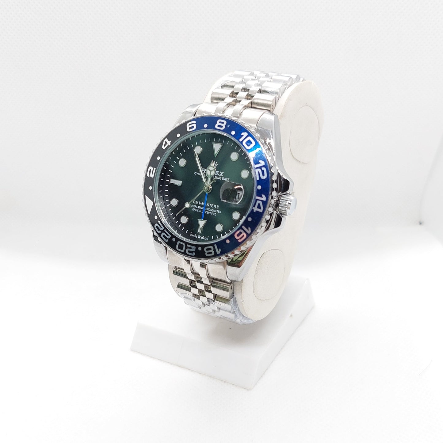 RLX GMT Master II -Blue & Black Bezel with Silver Chain