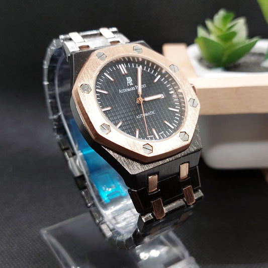 Audemars Piguet Two Tone Chain Rose Gold & Silver - Rose Gold Case & Black Dial - Saturn Watches