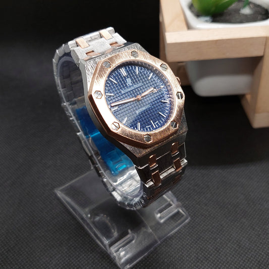 Audemars Piguet Two Tone Chain Rose Gold & Silver - Rose Gold Case & Blue Dial - Saturn Watches