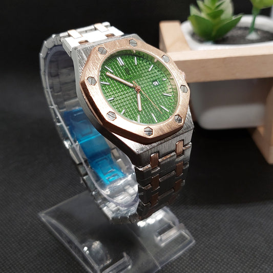 Audemars Piguet Two Tone Chain Rose Gold & Silver - Rose Gold Case & Green Dial - Saturn Watches