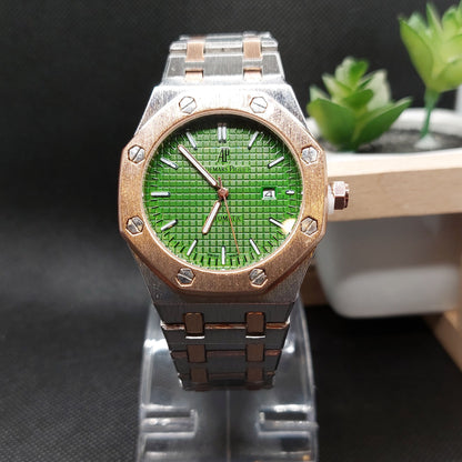 Audemars Piguet Two Tone Chain Rose Gold & Silver - Rose Gold Case & Green Dial - Saturn Watches