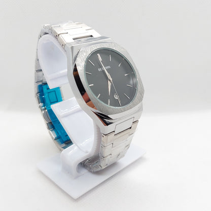 Bestwin 983 - 813 Silver Chain & Case with Black Dial - Saturn Watches