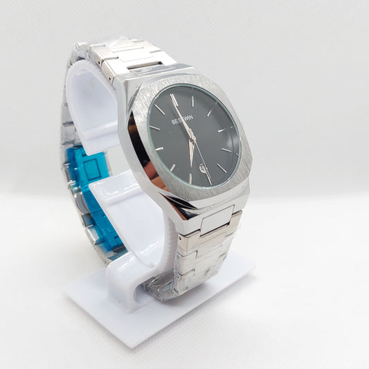 Bestwin 983 - 813 Silver Chain & Case with Black Dial - Saturn Watches