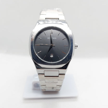 Bestwin 983 - 813 Silver Chain & Case with Black Dial - Saturn Watches