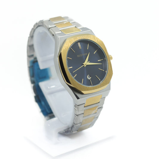Bestwin 983 - 813 Two Tone Silver & Gold Chain -Gold Case & Blue Dial - Saturn Watches
