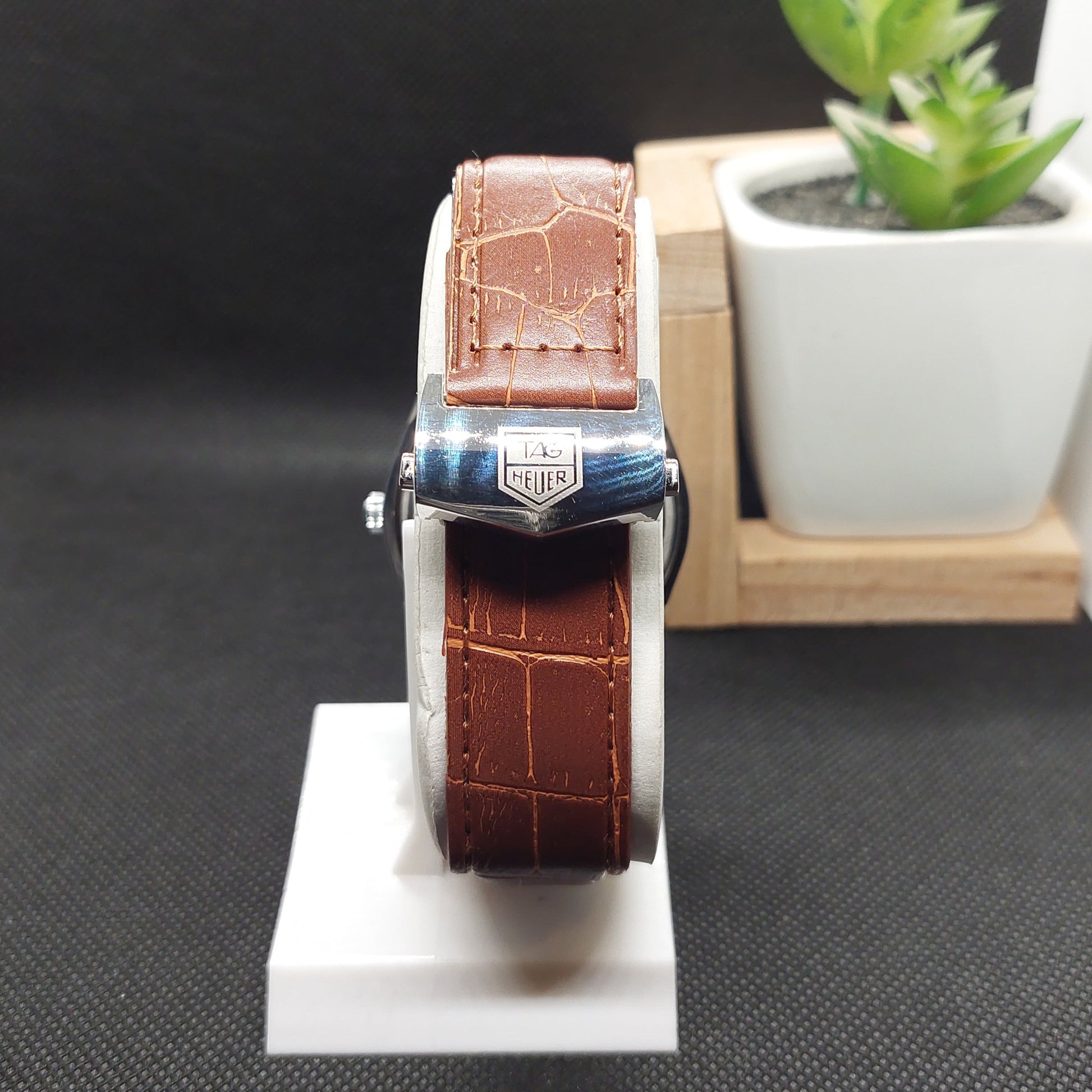 Carrera Tag Heuer Black Leather Strap - Silver Case & Silver Dial - Saturn Watches