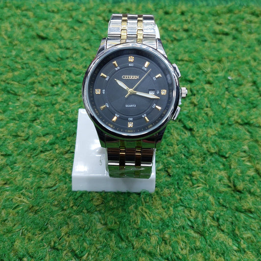 Citizen-Two Tone Silver & Gold Chain - Silver Case & Black Dial - Saturn Watches