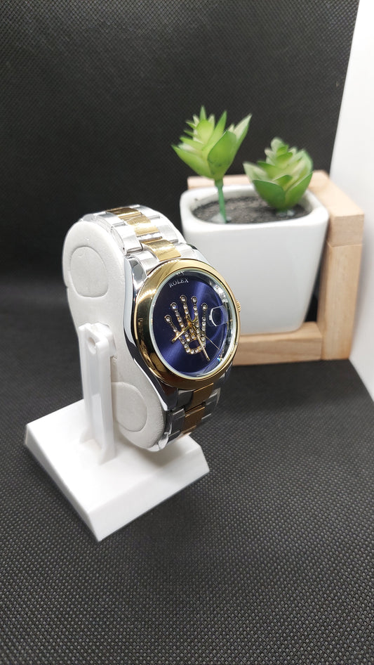 Rolex Stone Eagle in Dial Day-Date - Two Tone Silver & Gold Chain - Gold Case & Gray Dial - Saturn Watches