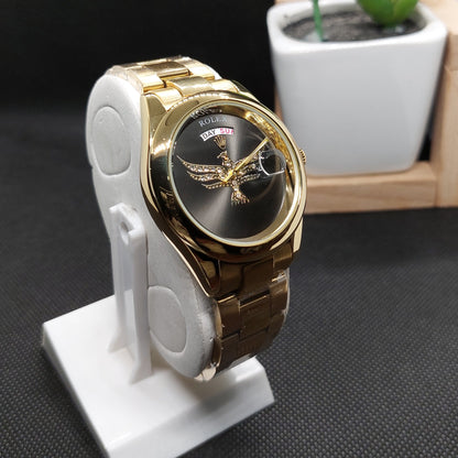 Rolex Stone Eagle in Dial Day-Date - Gold Chain - Gold Case & Black Dial - Saturn Watches
