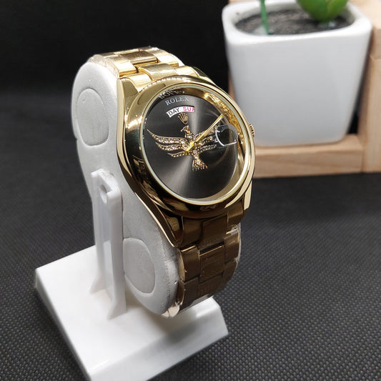 Rolex Stone Eagle in Dial Day-Date - Gold Chain - Gold Case & Black Dial - Saturn Watches