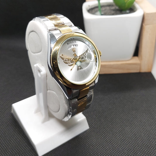 Rolex Stone Eagle in Dial Day-Date - Two Tone Silver & Gold Chain - Gold Case & Silver Dial - Saturn Watches