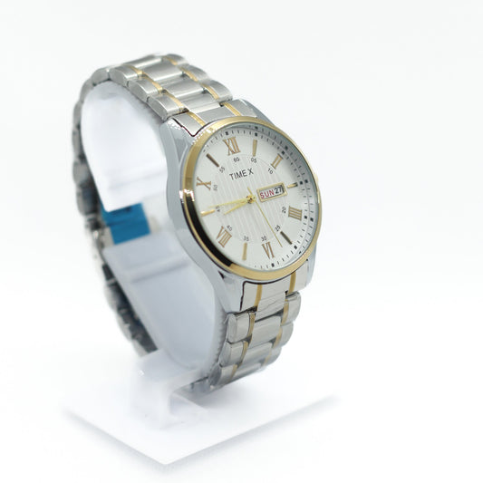 Time x Chain Day Date Two Tone Silver & Gold Chain - Gold Case & Silver Dial - Saturn Watches